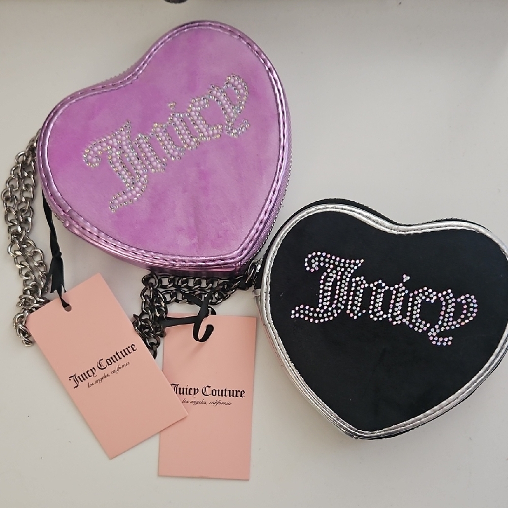 (1) Juicy Couture Heart-Shaped Zip Around Coin Purse w/ Wrist Chain
